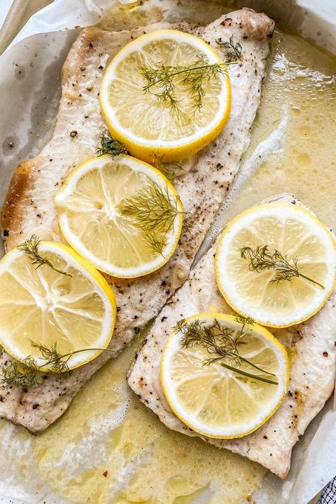 This delicious baked whitefish recipe is an easy, healthy dinner! Baked Whitefish, Fresh Fish Recipes, Pescetarian Recipes, Dill Recipes, White Fish Recipes, Different Salads, Delicious Seafood Recipes, Easy Fish Recipes, Healthy Weeknight Meals