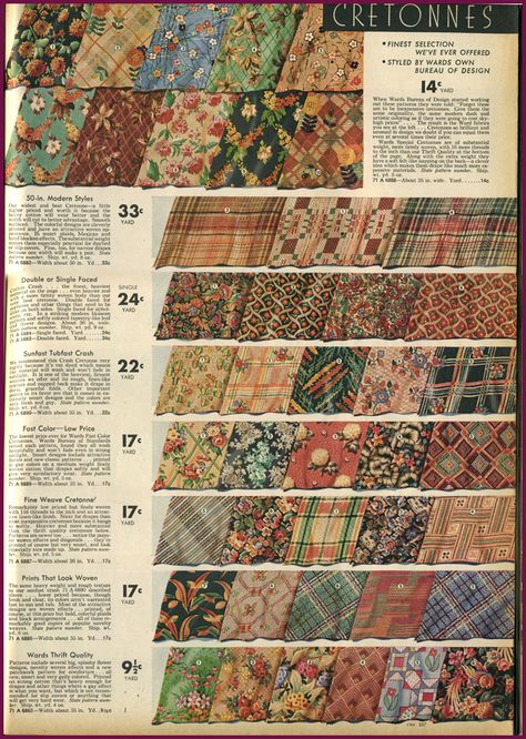 Vintage Fabric Prints, Sewing Vintage, Desain Editorial, Batik Pattern, Montgomery Ward, Antique Fabrics, Antique Textiles, Time Machine, If Only