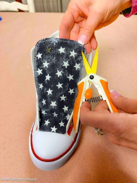 Step up your shoe game with a patriotic twist! Learn how to paint canvas shoes with an easy and eye-catching patriotic theme. This blog post provides a simple yet effective tutorial, guiding you through the process of transforming ordinary canvas shoes into vibrant expressions of national pride. Click through for the complete guide and add a patriotic touch to your footwear collection! Paint Canvas Shoes, How To Paint Canvas, Plain White Shoes, Canvas Shoes Diy, Cricut Hacks, Painted Canvas Shoes, Paint Canvas, Learn How To Paint, Hand Painted Shoes