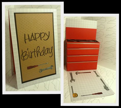 A handmade Birthday Toolbox Card for the Mechanic in my life, using Little Yellow Bicycle - Birthday; Technique Tuesday - Tool Time and colored with Memento markers. Toolbox Card, Mechanic Birthday, Diy Toolbox, Decorative Glass Blocks, Tool Box Diy, Tool Storage Diy, Technique Tuesday, Dad Cards, Glass Blocks