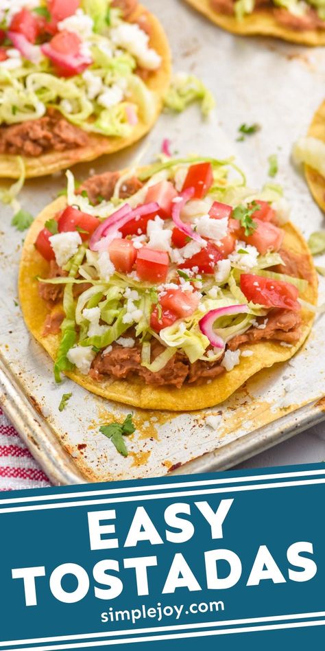 These Tostadas make for a quick and easy dinner that your family will love! These are even quick enough that you could make them as a snack! Chili Tostadas, Potato Tostadas, Baked Tostadas, Heart Healthy Recipes Low Sodium, Tostada Recipes, Latino Food, Mexican Meals, Meatless Dinner, Mexican Dinner