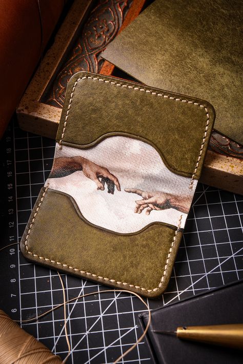 Leather Wallet Mens Handmade, Best Slim Wallet, Blue Leather Wallet, The Creation Of Adam, Wallet Craft, Leather Craft Patterns, Custom Wallet, Canvas Wallet, Front Pocket Wallet