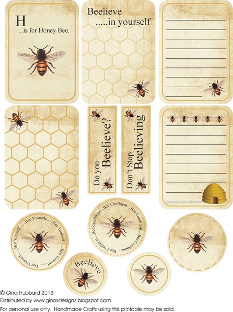 Stary Papier, Scrapbook Printables Free, Bee Printables, Gratis Printables, Free Vintage Printables, Bee Crafts, Bee Decor, Bee Art, Scrapbook Printables