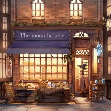 Bakery Shop Concept Art, Fantasy Bakery Concept Art, Anime Scenes, Anime Places, Cafe Concept, Seni Dan Kraf, Rpg Map, Scenery Background, Shop Illustration