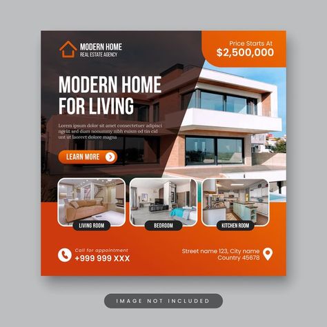 Real estate square banner, home for sale social media banner for your property business projects Travel Advertising Design, Free Social Media Templates, Property Business, Real Estate Banner, Brochure Design Creative, Real Estate Marketing Design, Travel Advertising, Types Of Social Media, Real Estate Ads