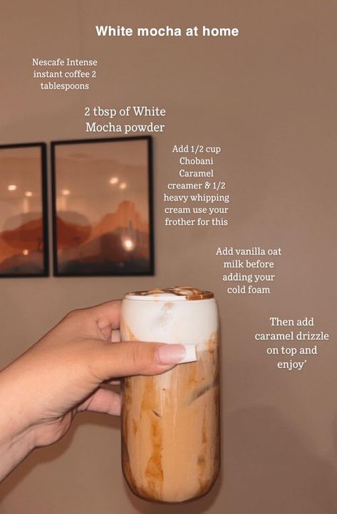 Iced Coffee Lovers | My personal White mocha recipe 🤎  | Facebook How To Make White Mocha Starbucks, White Mocha Recipe, Starbucks White Mocha Recipe, Nescafe Iced Coffee Recipe, Mocha Frappe Recipe, Iced White Mocha, Mocha Frappe, Frappe Recipe, Mocha Recipe