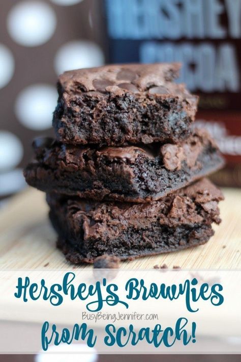 Delicious Hershey's Brownies from Scratch - BusyBeingJennifer.com Hersheys Best Brownies Recipe, Gooey Brownies From Scratch, Ooy Gooy Brownies, Gooey Fudge Brownies, Hershey Brownie Recipe Cocoa, Hersheys Cocoa Brownies, Hersheys Brownie Recipe, Hershey Cocoa Brownies, Hershey Brownie Recipe