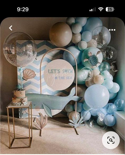 Two Ocean Birthday, Two The Ocean Birthday Theme, Neutral Under The Sea Party, Sea Turtle Theme Party, Ocean Themed 1st Birthday Party, Ocean Table Decorations, Water Theme Baby Shower Ideas, Ocean Theme Birthday Party Boy, Shark Themed Baby Shower Ideas