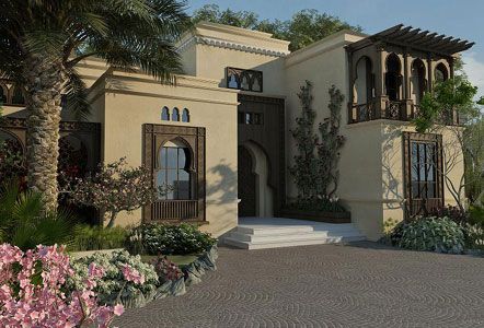 Arabian style windows & door Moroccan House Exterior, Arabian House Design, Arabic House Design, Exterior Siding Colors, Stone Porches, Moroccan Houses, Red Doors, Home Styles Exterior, House Design Exterior