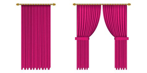 Pink curtains. Realistic luxury open curtain decoration. Fabric interior for circus, theater, scene and club. Vector illustration isolated on white background Theater Scene, Curtain Decoration, Pink Curtains, Tree Saw, Cityscape Photos, Logo Banners, Heart With Arrow, Curtain Decor, Landscape Photos