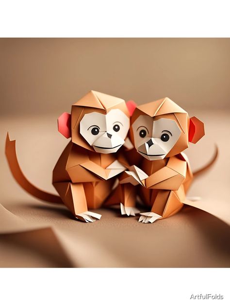 "Origami Art - Cuddly Companions: Two Adorable Monkeys Embracing" Baby One-Piece for Sale by ArtfulFolds | Redbubble Origami Monkey, Adorable Monkeys, Rain Forest, Origami Art, Gentle Giant, Baby One Piece, Monkeys, Animals Wild, Cards Handmade