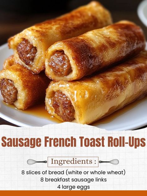 Sausage French Toast Roll Ups, Creative Cookery, Recipe For Sausage, Toast Roll Ups, Breakfast Sausage Links, French Toast Roll Ups, French Toast Rolls, Sausage Dishes, Vacation Meals