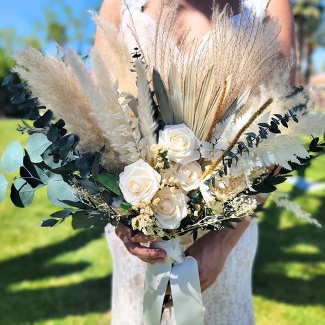 Sage and White Rose Dried Floral Bouquet, Bride and Bridesmaids Bouquet, Wedding Flowers, Dried Flower Bouquet, Pampas Grass Bouquet - Etsy Bridesmaids Bouqet, Flower Bouquet Pampas, Wedding Flowers Dried, White Ruscus, Dried Floral Bouquet, Bridal Bouquet Styles, White Pampas, Everlasting Bouquet, Grass Bouquet