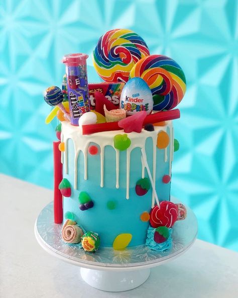 Lollie Cake, Colorful Candy Cake, 10th Birthday Cakes For Girls, Paw Patrol Party Cake, Candy Theme Cake, Choc Ganache, Lolly Cake, Candyland Cake, Delicious Chocolate Cake