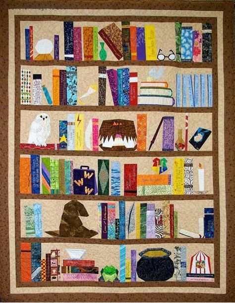 Harry Potter Baby Quilt, Craft Ribbon Storage, Bookshelf Quilt, Harry Potter Quilt, Harry Potter Baby, Scrap Quilt Patterns, Beginner Quilt Patterns, Shabby Chic Crafts, Personalized Quilt