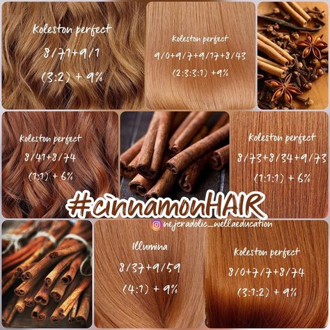 Formula For Copper Hair, Copper Hair Schwarzkopf, Light Ginger Formula, Redken Cinnamon Formula, Cinnamon Brown Hair Formula, Titian Red Blonde Wella, Wells Copper Formulas, Pumpkin Spice Hair Formula, Lanza Copper Formula