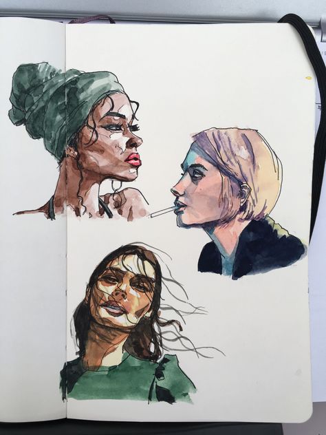 Watercolour And Pen Portrait, Pen And Watercolor Portrait, Brush Pen Portrait, Watercolor Art People, Dancer Art Painting, People Watercolor, Person Sketch, Watercolor People, Dancers Art