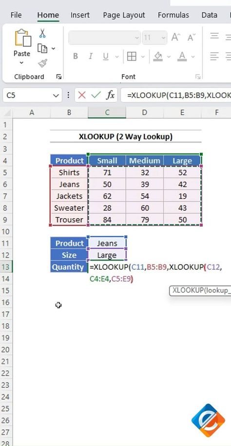 🔍📊 Using XLOOKUP for Two-Way Lookup in Excel The XLOOKUP function in Excel is incredibly versatile and can be used for two-way or matrix lookups. In your example, you want to return a value based on both product name and size. This formula allows you to perform a two-way lookup in Excel, returning the value that matches both the product name and size you specify. It's a powerful way to retrieve data from tables with multiple dimensions. 📊🔍✨ Master the XLOOKUP function to perform advanced dat Excel Functions And Formulas, Xlookup Function, Excel Formulas, Excel Formula, English Grammar, Product Name, Page Layout, Office Work, Being Used