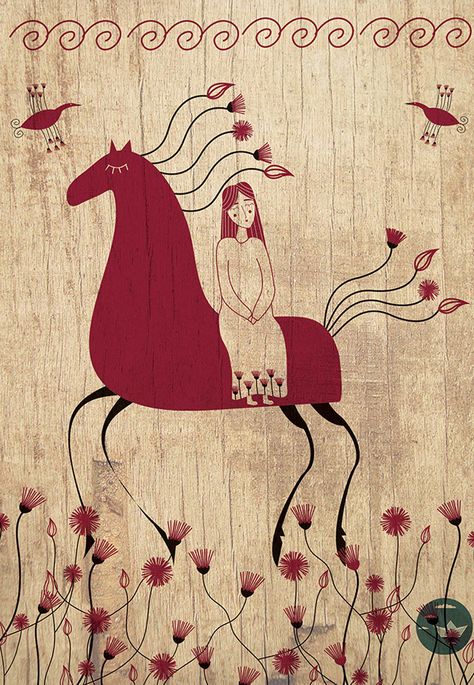 Abstract Horse Art, Rock Animals, Folk Illustration, Finding Neverland, Russian Folk Art, Horse Art Print, Abstract Horse, Folk Art Flowers, Horse Illustration