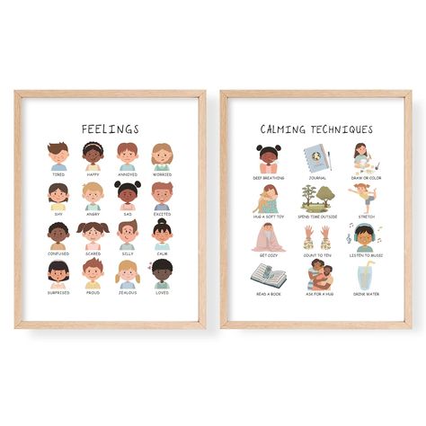 Feelings Poster, Emotions Chart for Kids, Calming Techniques, Calming Corner, Playroom Wall Art, Homeschool Decor, Set of 2 Playroom Prints - Etsy Emotions Chart For Kids, Corner Playroom, Emotions Chart, Feelings Poster, Playroom Prints, Calming Corner, Kids Feelings, Emotion Chart, Calming Techniques