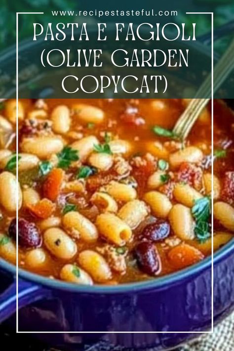 This hearty Pasta e Fagioli is a comforting and flavorful dish inspired by Olive Garden's famous recipe. Packed with lean ground beef, beans, and vegetables, it's perfect for a cozy dinner or as a satisfying lunch. Pasta Fagioli Recipe Olive Garden, Figoli Soup Olive Gardens, Pasta E Fagioli Olive Garden, Pasta De Figoli Olive Garden, Olive Garden Soup Fagioli, Olive Garden Pasta E Fagioli Soup, Pasta Fazool Recipe Italian, Copycat Olive Garden Pasta Fagioli, Easy Pasta Fagioli Soup