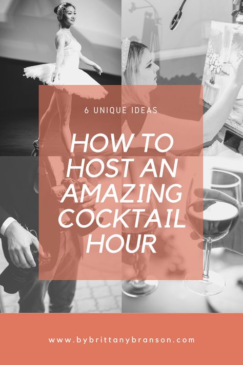 6 Unique Cocktail Hour Entertainment Ideas | By Brittany Branson | Let’s be honest, cocktail hour can quickly become one of the most fun or awkward parts of the wedding day. If you think about it, cocktail hour is what kicks off the big party! It should be incredible! Consider hiring unique vendors like live dancers/performers, a cigar bar, curated beer flights, wine tastings, a secondary portrait photographer, a live painter or live musicians. Read more in the blog! #dcwedding #cocktailhour Best Cocktail Hour Ideas, Cocktail Hour Wedding Entertainment, Unique Party Vendors, Cocktail Hour Entertainment Ideas, Wedding Cocktail Hour Entertainment, Cocktail Hour Activities, Cocktail Hour Wedding Ideas, Wedding Cocktail Hour Ideas, Cocktail Hour Entertainment