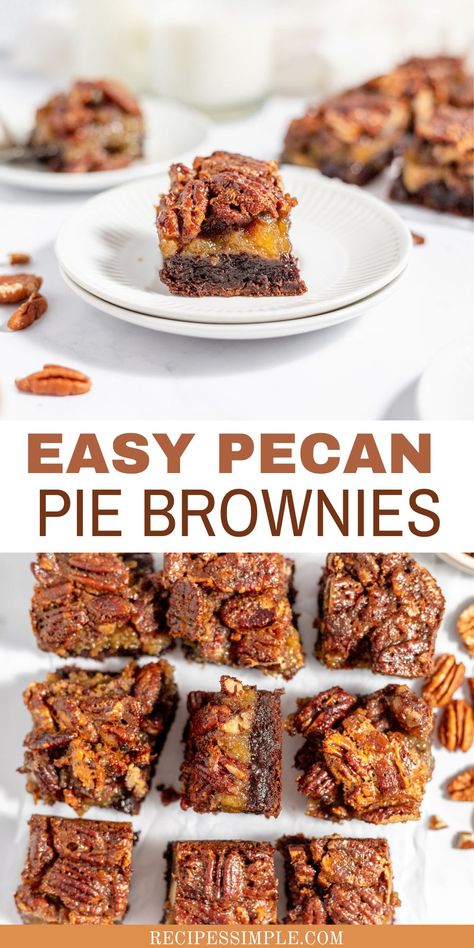 These Pecan Pie Brownies are a delicious dessert that combines the richness of chocolate brownies with the classic sweetness of pecan pie. Easy Pecan Pie Brownies, Chocolate Pecan Cobbler, Brownie Pecan Pie, Cake Like Brownies, Pecan Pie Brownies, Pecan Brownies, Pie Brownies, Best Brownie Recipe, Chewy Brownies