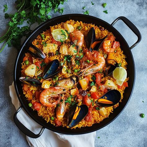 Paella Marinera Ingredientes: 350 g de arroz bomba 1,5 litros de caldo de pescado 400 g de mejillones 400 g de camarones 200 g de calamares 1 pimiento rojo, cortado en cubitos 1 cebolla, picada 4 dientes de ajo, picados 2 tomates maduros, cortados en cubitos 1 cucharada de pimentón ahumado Filamentos de azafrán (al gusto) Aceite de oliva sal y pimienta Instrucciones: Preparar el marisco: Limpiar los mejillones, las gambas y los calamares. Sofrito: En una paellera dorar la cebolla, el ajo y ... Seafood, Quick Saves