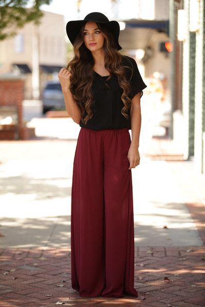 Red Palazzo Pants Outfits. Palazzo Pants Tops, Burgundy Palazzo Pants Outfit, Palazzo Pants Outfit Ideas, Palazzo Styling Ideas, Red Palazzo Pants Outfit, Red Lipstick Outfits, Black Palazzo Pants Outfit, Red Lipstick Outfit, Red Palazzo Pants