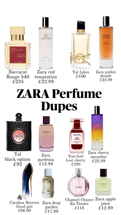 Zara perfume dupes 🎀🤍 #perfume Zara Duplicate Perfume, Zara Perfume Duplicates, Zara Parfum, Zara Fragrance, Zara Perfume, Alien Perfume, Good Girl Perfume, Perfume Hacks, Saint Laurent Perfume