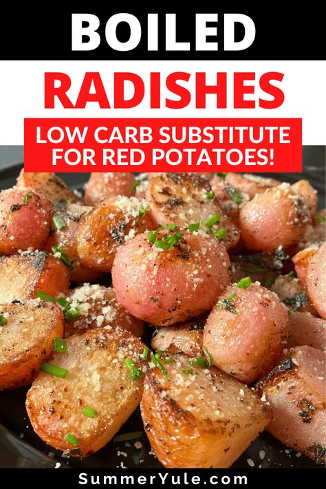 My boiled radishes recipe is a simple keto side dish that tastes like new potatoes. When you boil radishes, they get milder as they cook, and lose some of their sharpness and bitter flavor. Learn how long to boil radishes and how to know when radishes are cooked. I love to serve boiled radish with chicken, pork, or beef for an easy weekday dinner idea. Boiled Radishes Like Potatoes, Cooked Radishes Like Potatoes, Ways To Cook Radishes, Mashed Radishes Keto, Recipes For Radishes, Keto Radish Potatoes, Cooked Radish Recipes, Boiled Radishes, Keto Radish Recipes