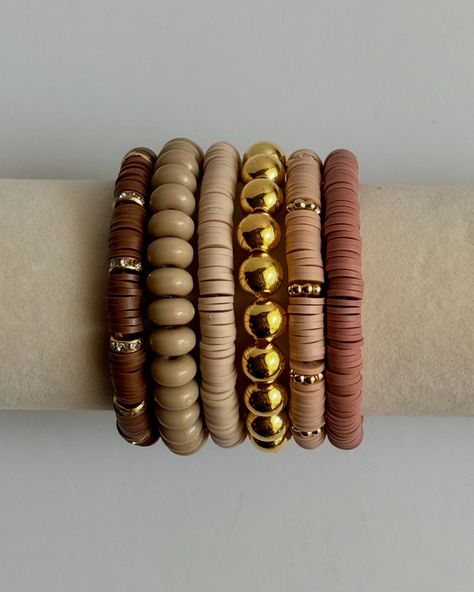 For Brown Lovers🤎 This set will be available for sale on my online store this weekend☺️ #braceletset #acrylicbeads #goldbeads #mixandmatch #beadbuddies #beadedjewelry #heishibeads #heishibracelets #beadedbracelet #handmade #beadedbraceletsforsale #beadlove #beadlover #jewerlymaker #claybeads #claybracelet #claybeadedbracelets #handmadewithlove #bead #beads #beaded #tutorial #ideas #designs #making #easy #business #patterns #smallbusiness #smallbusinessowner Handmade Bracelets Tutorial, Clay Bracelet, Heishi Beads, Bracelet Tutorial, Acrylic Beads, Clay Beads, Gold Beads, Bracelet Set, Beaded Jewelry