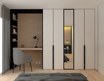 Middle Mirror Wardrobe, 6 Feet Wardrobe Design, Study With Wardrobe Design, Wardrobe Office Ideas, Home Furniture Design, Profile Wardrobe Design, Office Wardrobe Design, Best Wardrobe Design Bedrooms, New Wardrobe Design