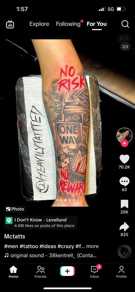 Take Risk And Prosper Tattoo, Neck Tattoos Men Throat, Leg Sleeve Tattoo Male For Men, Risk Taker Tattoo Men, Forearm Tattoo Black Men, Trap House Tattoo, No Risk No Reward Tattoo, No Risk No Story Tattoo, Risk Tattoo