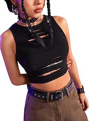 Ripped Crop Top, Goth Crop Top, Ripped Top, Festival Outfit Inspiration, Black Crop Top Tank, Crop Top Outfits, Crop Tank Top, Rock Solid, Colourful Outfits