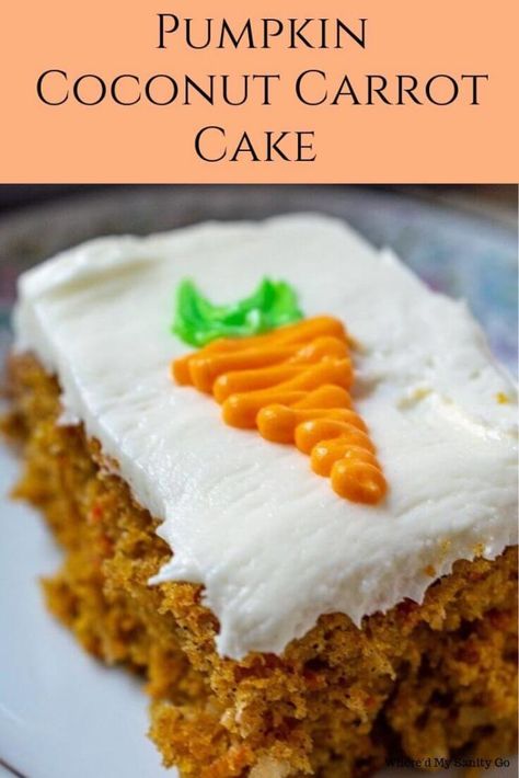 Moist Pumpkin Carrot Cake with Coconut and a Cream Cheese Frosting Recipe Carrot Cake With Coconut, Pumpkin Carrot Cake, Coconut Carrot Cake, Pumpkin Coconut, Cheese Frosting Recipe, Cake With Coconut, Cake Decorating Set, Cream Cheese Frosting Recipe, Delicious Cream