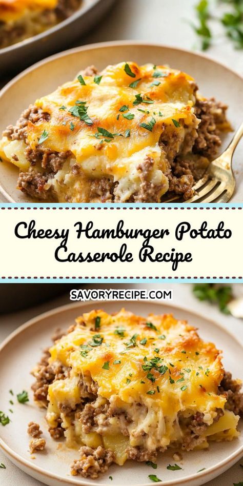 Craving a satisfying dish that’s packed with flavor and easy to make? This Cheesy Hamburger Potato Casserole brings together ground beef and cheesy goodness for a delightful meal! Don’t forget to save it for those nights when you need a quick and delicious dinner idea! Ground Beef Potato Casserole, Beef Potato Casserole, Easy Hamburger Casserole, Hamburger Meat Recipes Ground, Meat And Potatoes Recipes, Hamburger And Potatoes, Hamburger Potato Casserole, Hamburger Casseroles Recipes, Ground Beef Casserole Recipes