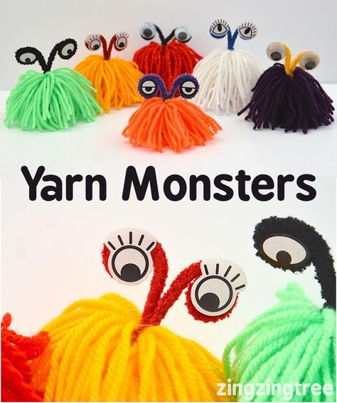 Crafts For Elementary Students, Yarn Monsters, Crafts For Elementary, Yarn Crafts For Kids, Monster Craft, Camp Crafts, Summer Crafts For Kids, Crafty Kids, Yarn Diy