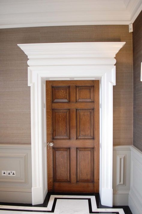 Six panel Georgian oak door with painted surround Georgian Interiors Staircases, Victorian Architrave Door Frames, Georgian Staircase, Traditional Interior Doors, Oak Panelling, Georgian Estate, Door Moulding, Georgian Doors, Hill View