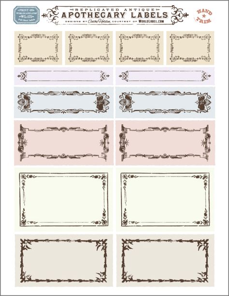 Free replicated antique ornate blank Apothecary labels for artisans, crafters and designers are designed by Cathe Holden of Justsomethingimade.com. Labels are in editable PDF templates ready to print in your laser and inkjet printers. Use them for gift tags, bottles, small contatiners, favors, address labels and lots lots more. Blank Apothecary Labels, Vintage Labels Printables, Labels Printables Free Templates, Printable Label Templates, Ornate Frames, Potion Labels, Apothecary Labels, Address Label Template, Free Vintage Printables