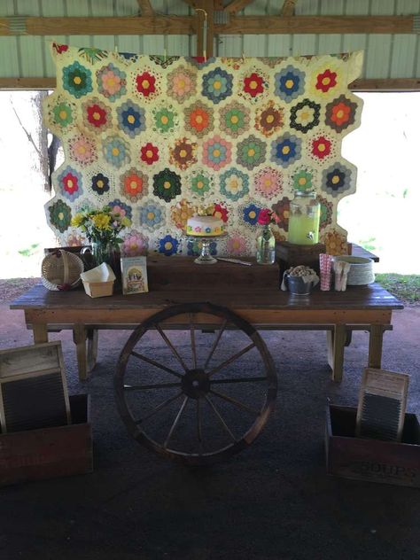 Little House on the Prairie Party Birthday Party Ideas | Photo 14 of 36 Pioneer Day Decorations, Quilt Themed Party, Little House On The Prairie Party, Pioneer Day Activities, Pioneer Party, 9th Birthday Party, Pioneer Days, Pioneer Day, Farmer Boy