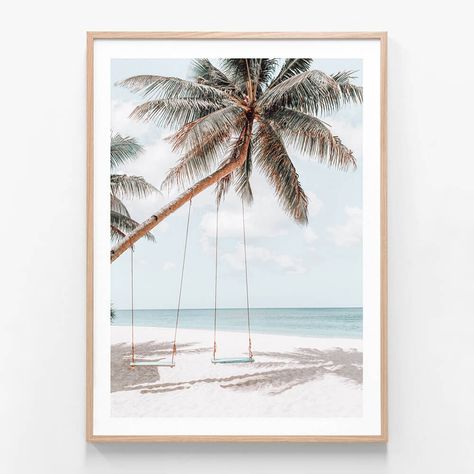 Beach Swings, Santorini Interior, Fun Airbnb, Bedroom Beach Theme, Coastal Modern Home, Warm Interior Design, Beach Themed Wall Art, Framing Design, Orchard Design