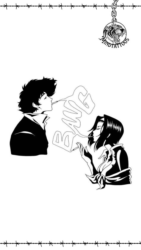 Cowboy Bebop Design, Cowboy Bebop Sketch, Trigun Tattoo Ideas, See You Space Cowboy Tattoo, Faye Valentine Tattoo, Trigun Tattoo, Samurai Champloo Tattoo, Inuyasha Tattoo, Cowboy Bebop Tattoo