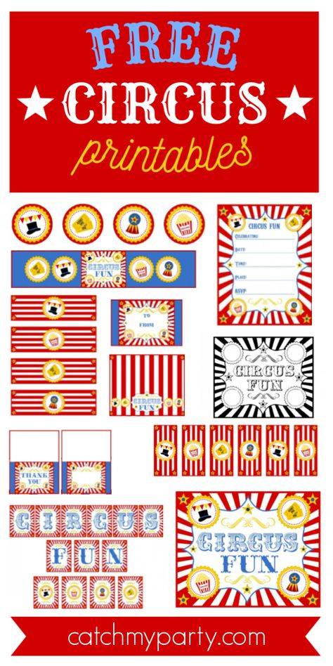 Download These FREE Circus Printables for a Fun Party! Carnival Printables, Circus Printables, Circus Ideas, Retro Circus, Circus Birthday Party Theme, Carnival Birthday Party Theme, Diy Carnival, Circus Carnival Party, Circus Decorations