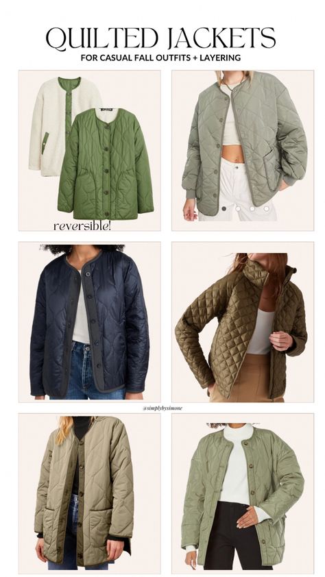 Layering Jackets, Jacket Winter Outfit, Quilted Jacket Outfit, Clothe Styles, Green Quilted Jacket, Outfit Layering, Quilted Anorak, Reversible Puffer Jacket, Shopping Wishlist