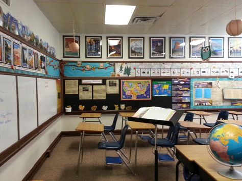 #shabbychic #nationalparktheme Shabby Chic Classroom National Park Classroom 2015 History Teacher Aesthetic Classroom, Vintage Classroom Aesthetic, Vintage Classroom Theme, High School Classroom Aesthetic, Maximalist Classroom, National Park Classroom, Antique Classroom, Cottagecore Classroom, Chic Classroom Decor