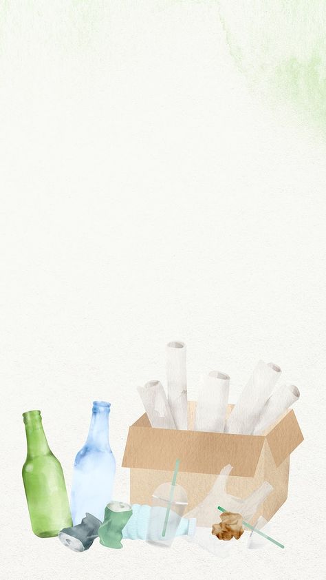 Recyclable waste environment wallpaper in watercolor illustration | free image by rawpixel.com / Adjima Sustainability Background, Recycle Wallpaper, Recycle Background, Environment Wallpaper, Pop Art Food, Wallpaper Background Design, Free Illustration Images, Iphone Wallpaper Pattern, Alphabet Preschool