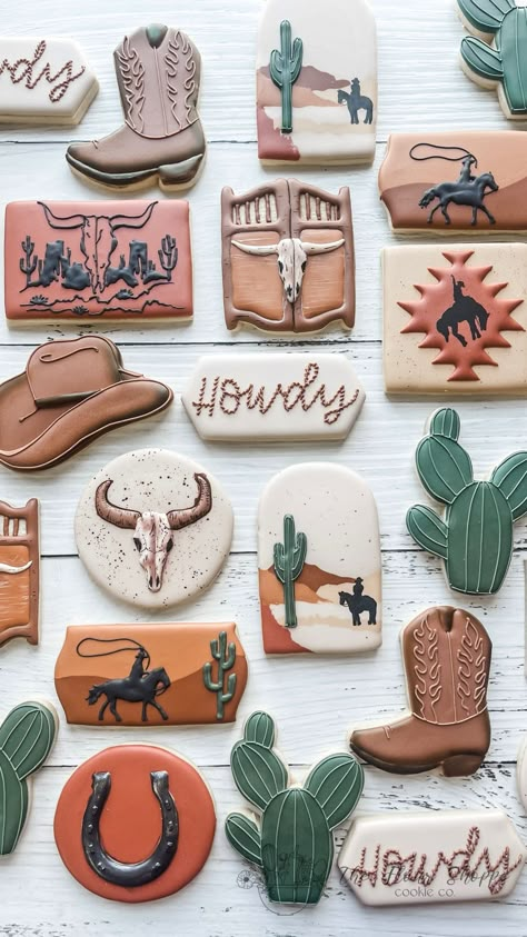 Aztec Cookies Decorated, Western Cookies, Western Birthday Cakes, Cowboy Camp, Cowgirl Cookies, Birthday Sugar Cookies, Rodeo Birthday Parties, 1st Rodeo, Western Birthday Party