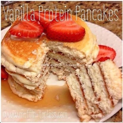 Delicious and Healthy Vanilla Protein Pancakes- my favorite protein pancake recipe of all the ones I've tried Adkins Recipes, Vanilla Protein Pancakes, Paleo Breakfasts, Protein Ideas, Beautiful Breakfast, Yummy Dishes, Break Fast, Protein Powder Recipes, Healthier Choices