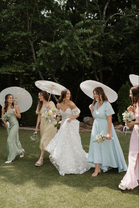 Different color bridesmaid dresses for wedding Whimsical Bridesmaid Dresses, Different Color Bridesmaid Dresses, Whimsical Bridesmaids Dresses, Whimsical Bridesmaid, Bridesmaid Dresses Different Colors, Color Bridesmaid Dresses, Colorful Bridesmaids, Whimsical Bride, Dresses For Wedding